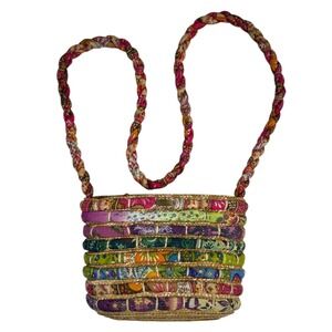 Cappelli Straw Crossbody Bag Small Multi Color Boho Floral Hippie Cottagecore